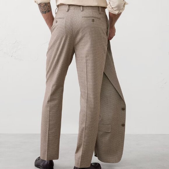 Banana Republic Factory Tailored-Fit Houndstooth Suit Trouser, Taupe, 34x30, EUC - Picture 2 of 4